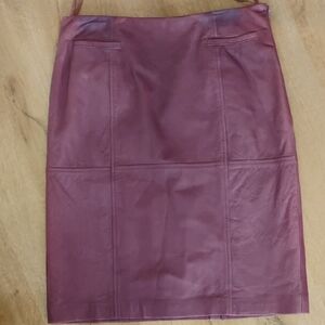 Worth Women's Burgundy Leather Pencil Skirt